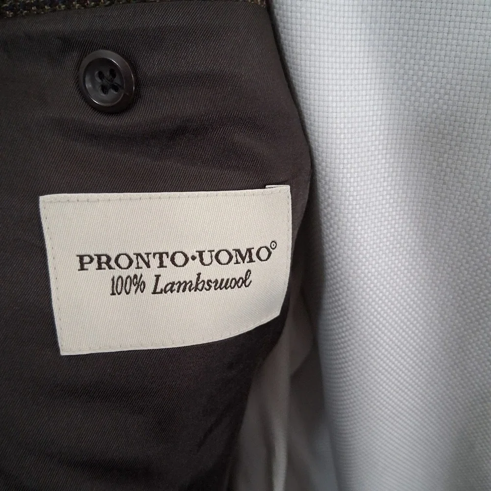 Pronto Uomo Sport Coat 41R Brown Lambswool Blazer Microcheck Ventless